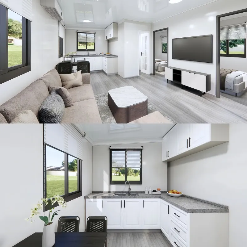 Expandable ADU Interior — Kitchen + Living